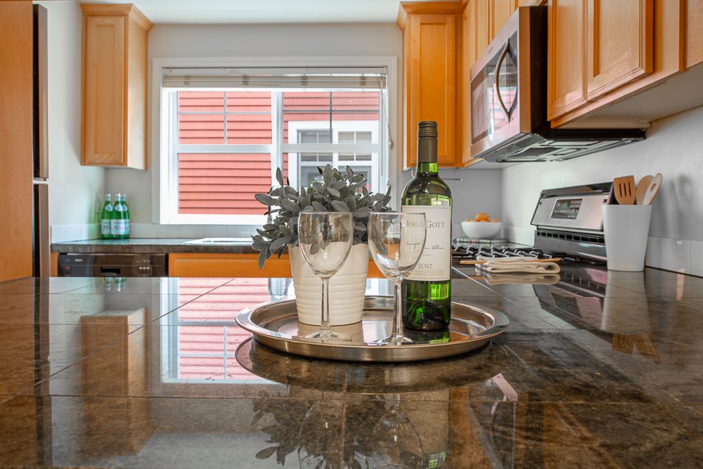 Kitchen Counter with wine glasses